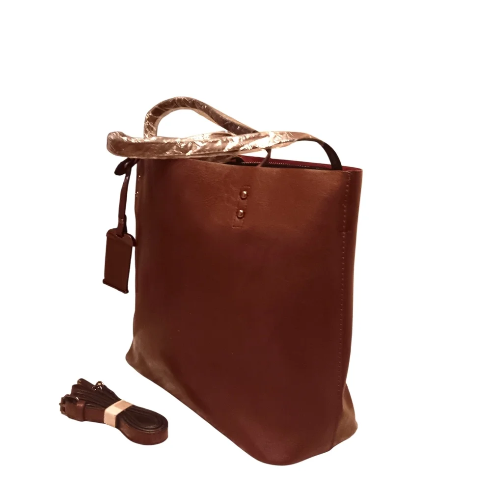 NWOT Brown/Burgundy Vegan Leather Bag - Picture 3 of 7